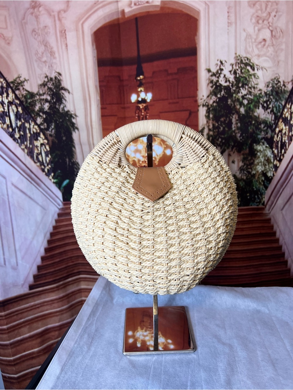 Hand-woven straw shell handle ring tote Retro  beach summer bag 💋
